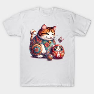 Daruma and Lucky Japanese Cat T-Shirt